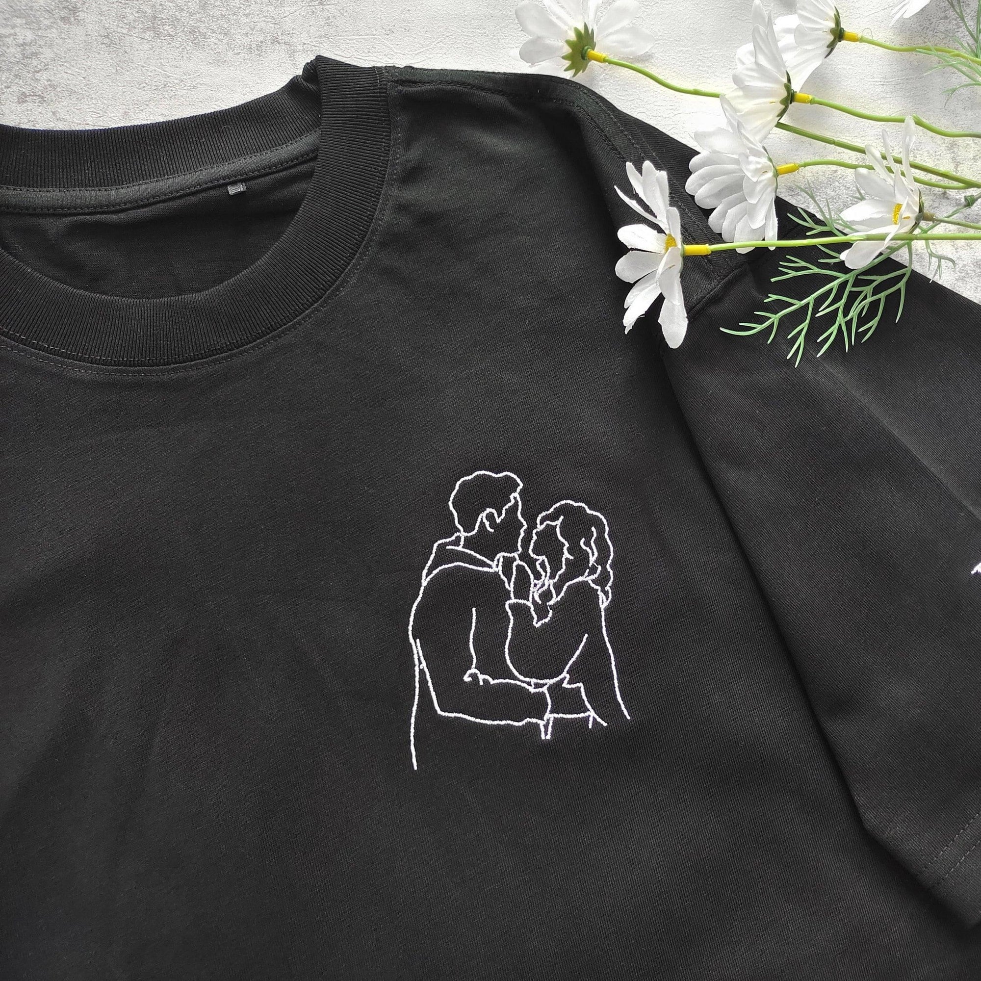 Custom Embroidered Portrait Outline Photo Matching Couples Sweatshirt