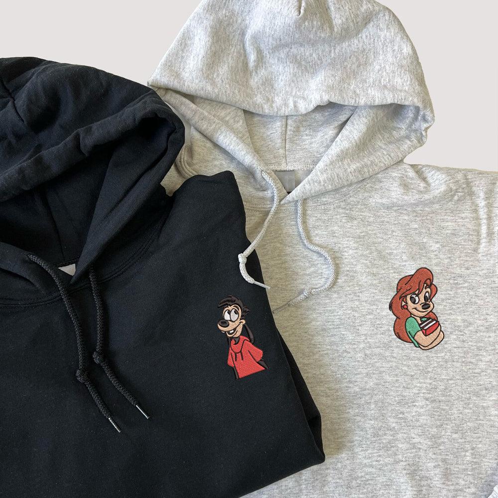 Custom Couple Embroidered Hoodie, Cute Cartoon Canine Love Hoodie, Unique Matching Outfit