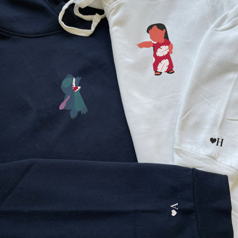 Custom Couple Embroidered Hoodie, Fun Alien x Girl Hoodie, Unique Matching Lovers Gift