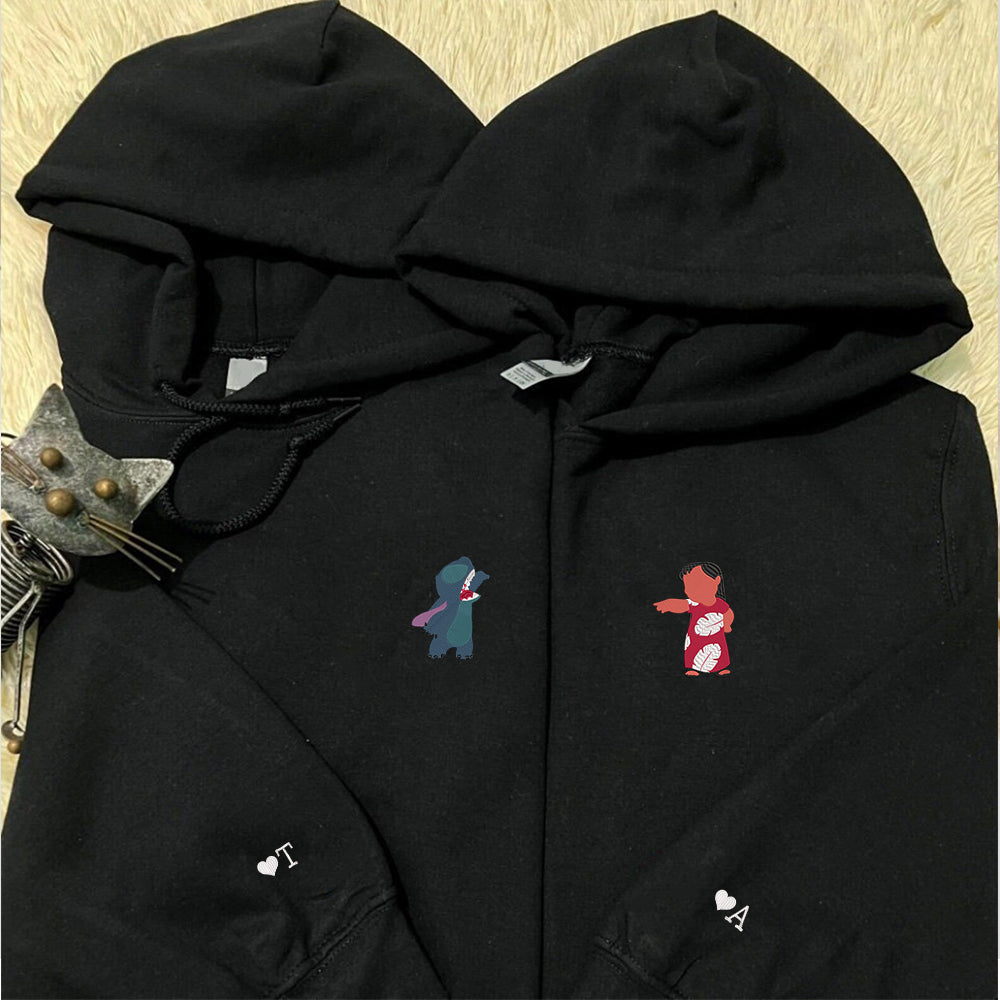 Custom Couple Embroidered Hoodie, Fun Alien x Girl Hoodie, Unique Matching Lovers Gift