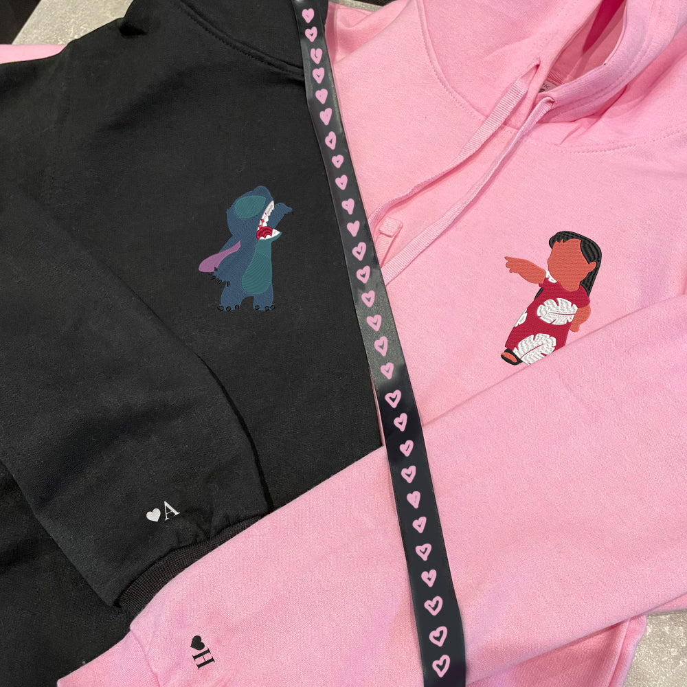 Custom Couple Embroidered Hoodie, Fun Alien x Girl Hoodie, Unique Matching Lovers Gift
