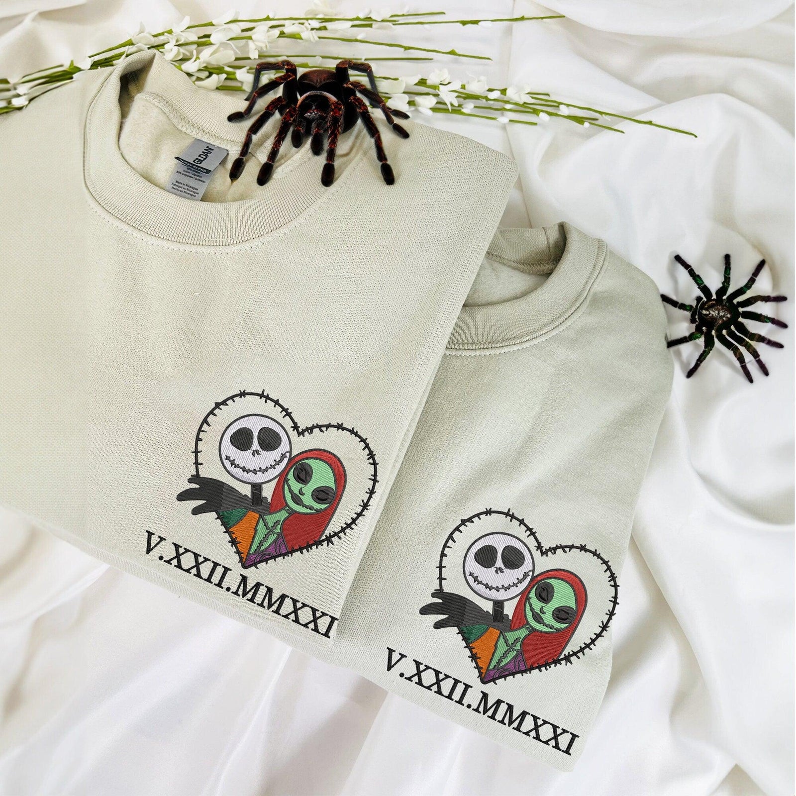 Custom Couple Embroidered Sweatshirt, Gothic Love Story Roman Numeral Sweater, Matching Outfit Gift