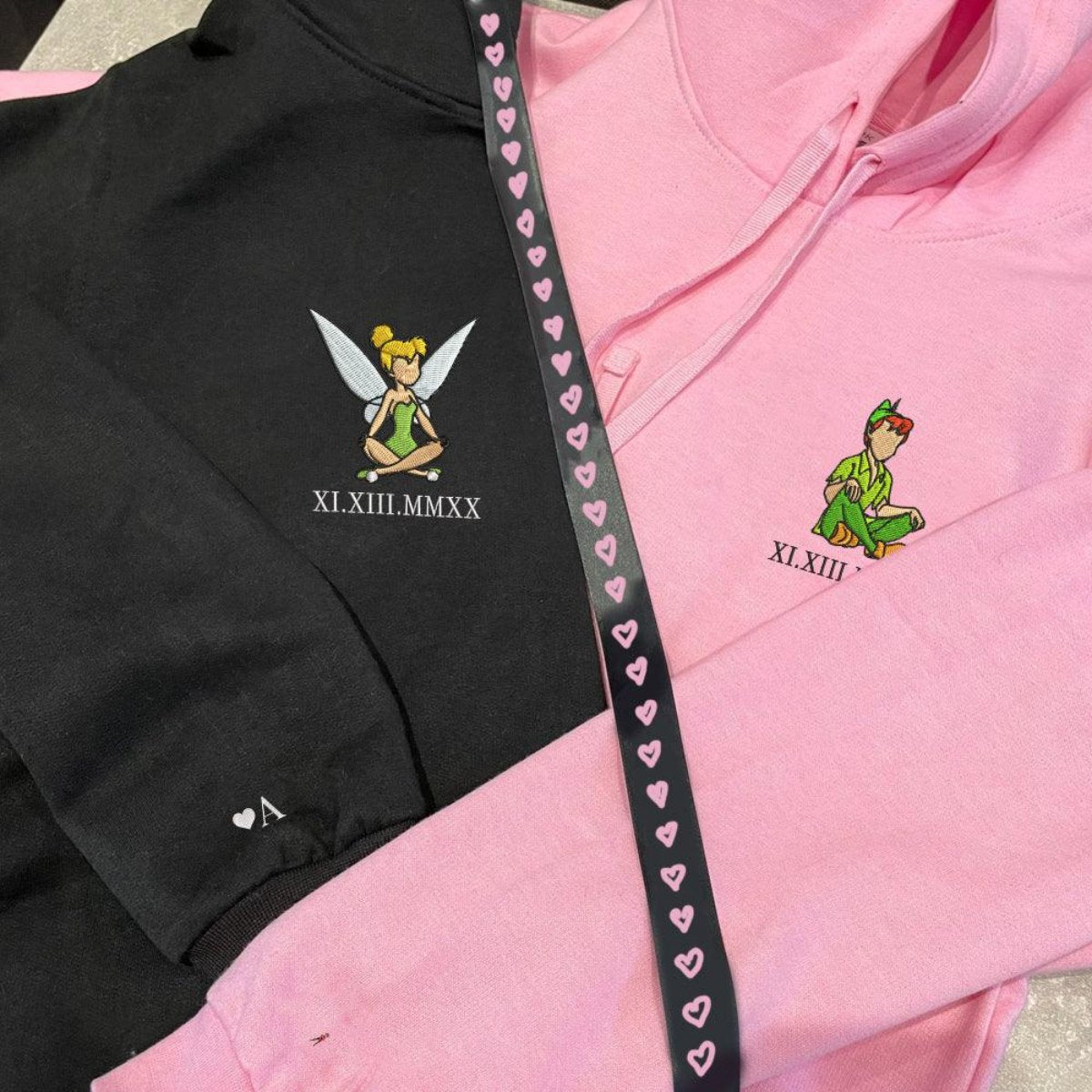 Custom Couple Hoodie, Fairy Tale Inspired Embroidery with Roman Numeral Anniversary Date