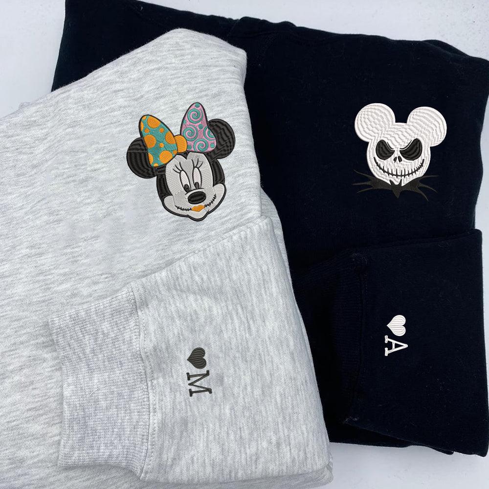 Custom Couple Sweatshirts with Embroidery, Romantic Cartoon Style Matching Sweaters