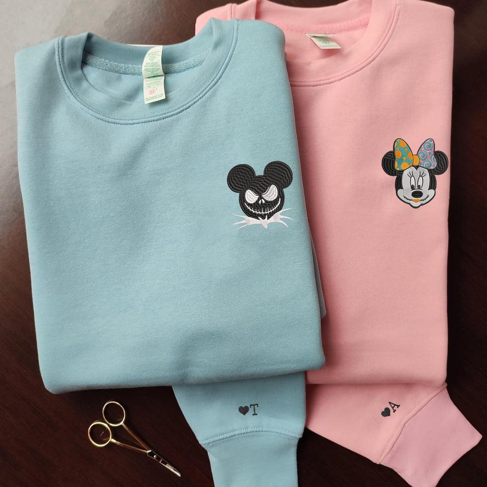 Custom Couple Sweatshirts with Embroidery, Romantic Cartoon Style Matching Sweaters