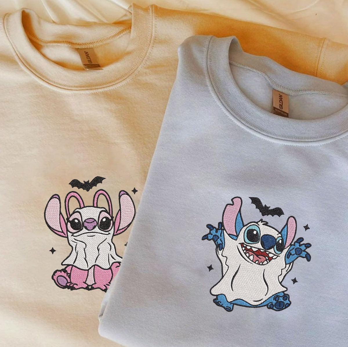 Custom Embroidered Halloween Sweatshirts For Couples, Spooky Cute Ghost Lovers Embroidered Sweater