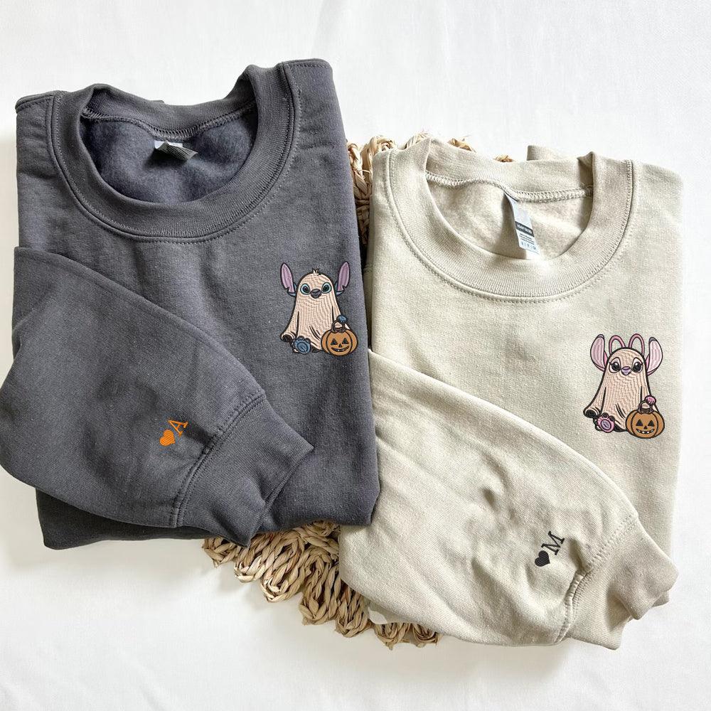 Custom Embroidered Halloween Sweatshirts For Couples, Trick or Treat Ghost Couples Embroidered Sweater