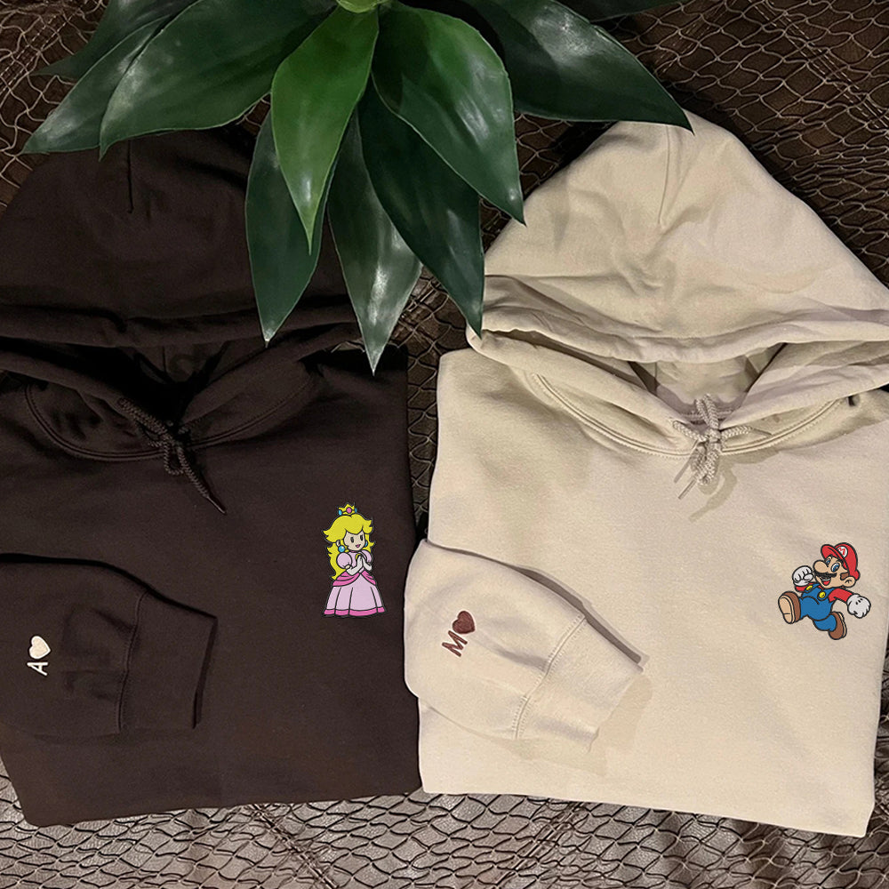 Custom Embroidered Hoodies For Couples, Adorable Cartoon Hero & Princess Couples Embroidered Hoodie