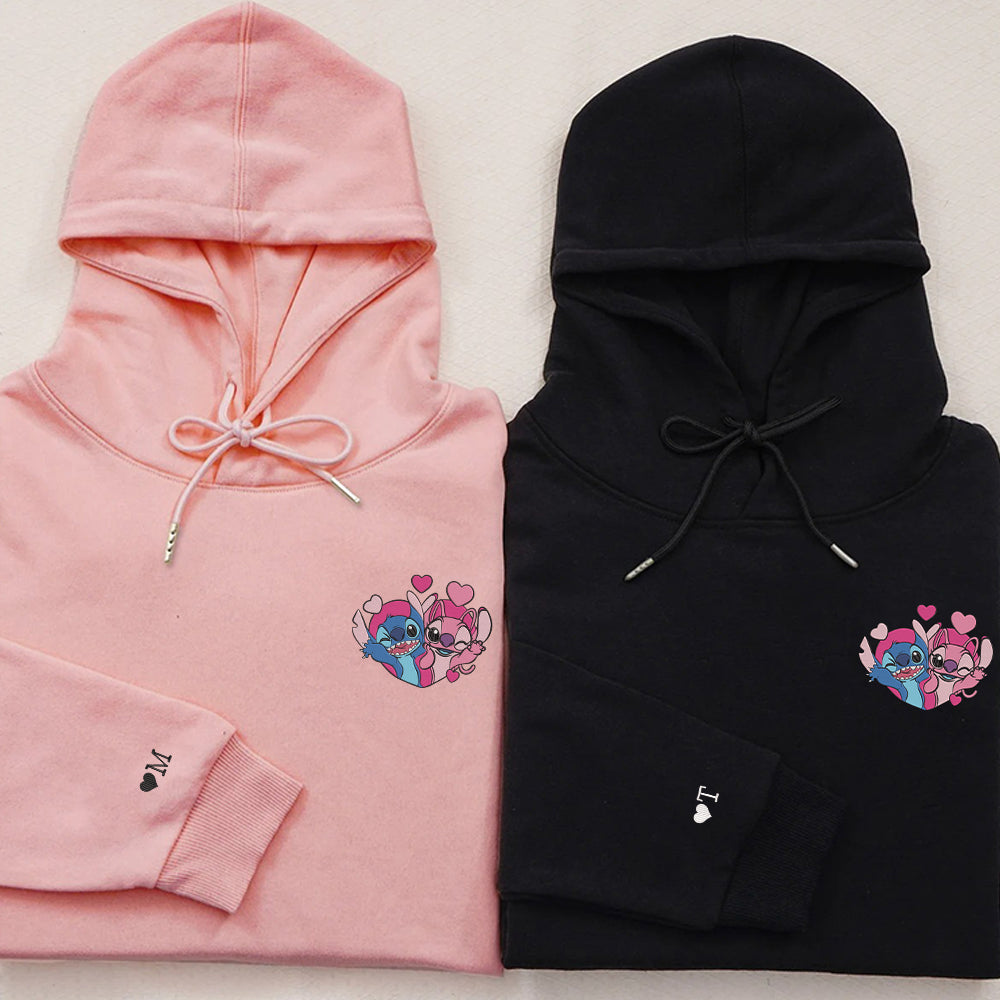 Custom Embroidered Hoodies For Couples, Lovely Cartoon Love Story Matching Hoodie