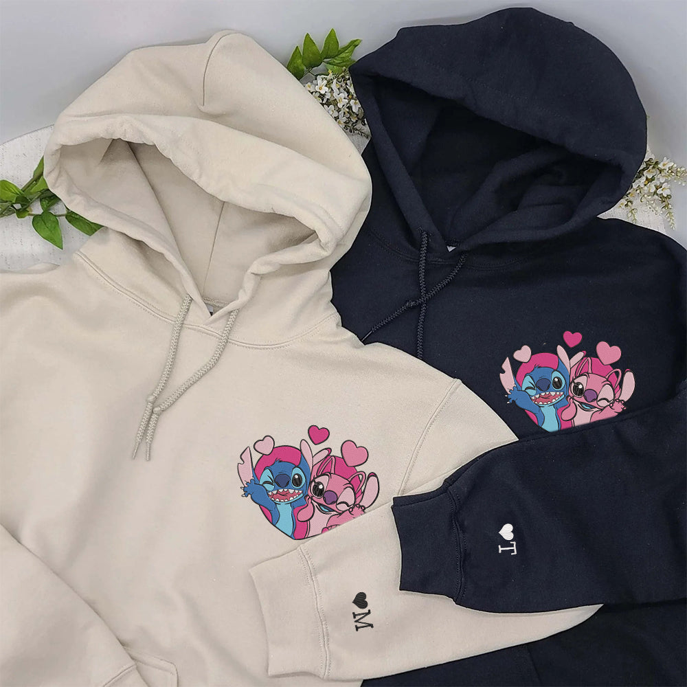 Custom Embroidered Hoodies For Couples, Lovely Cartoon Love Story Matching Hoodie
