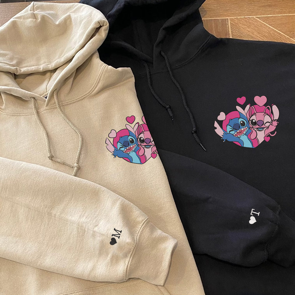 Custom Embroidered Hoodies For Couples, Lovely Cartoon Love Story Matching Hoodie