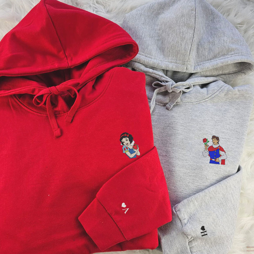 Custom Embroidered Hoodies For Couples, Personalized His Her Hoodies, Adorable Prince x Princess Couples Embroidered Hoodie