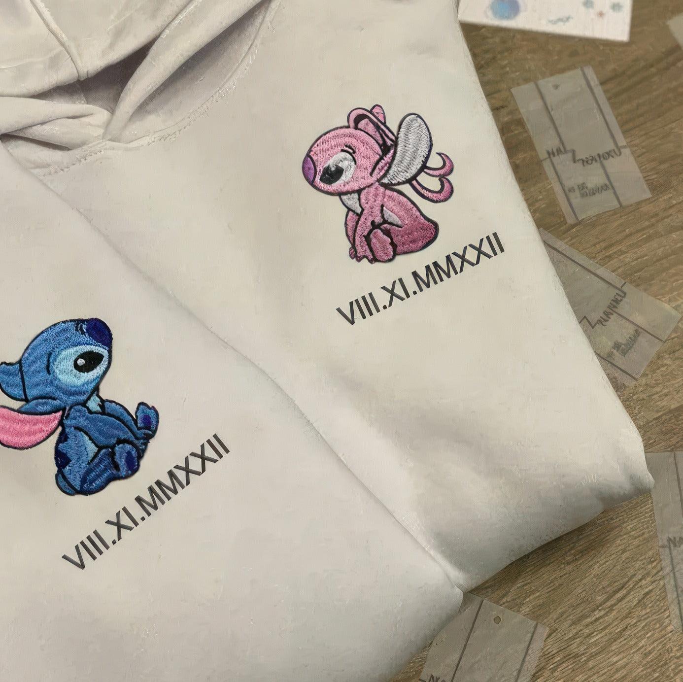 Custom Embroidered Hoodies For Couples, Matching Couples Hoodies, Angel Couples Embroidery Sweatshirt