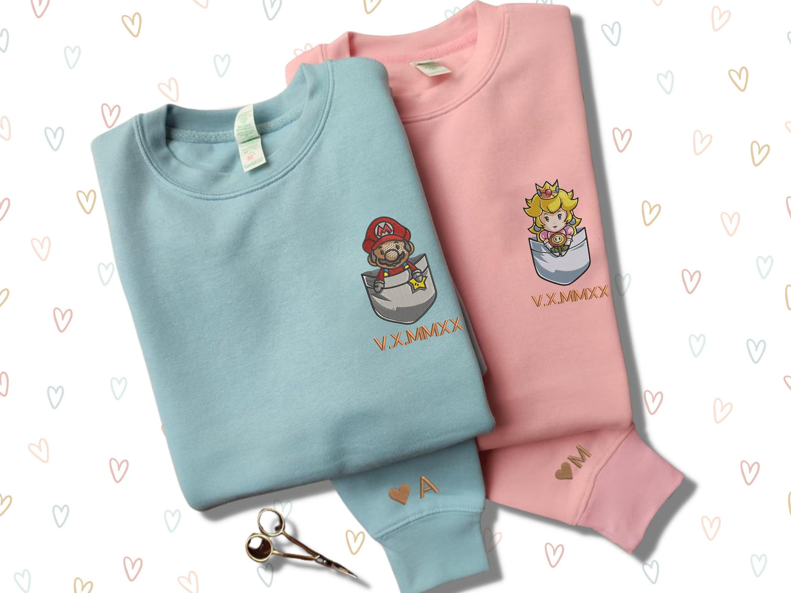 Custom Embroidered Hoodies for Couples, Matching Roman Numeral Date Hoodie, Cute Cartoon Inspired Couple Outfit