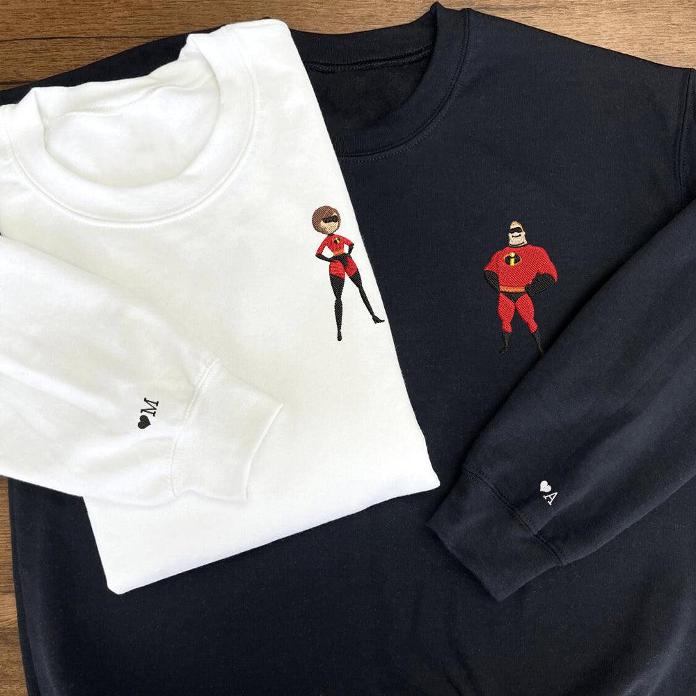 Custom Embroidered Hoodies for Couples, Superhero Duo Matching Hoodie, Anniversary Gift