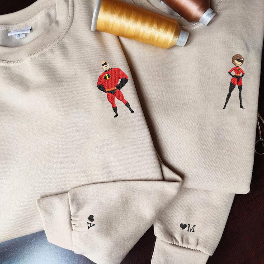 Custom Embroidered Hoodies for Couples, Superhero Duo Matching Hoodie, Anniversary Gift