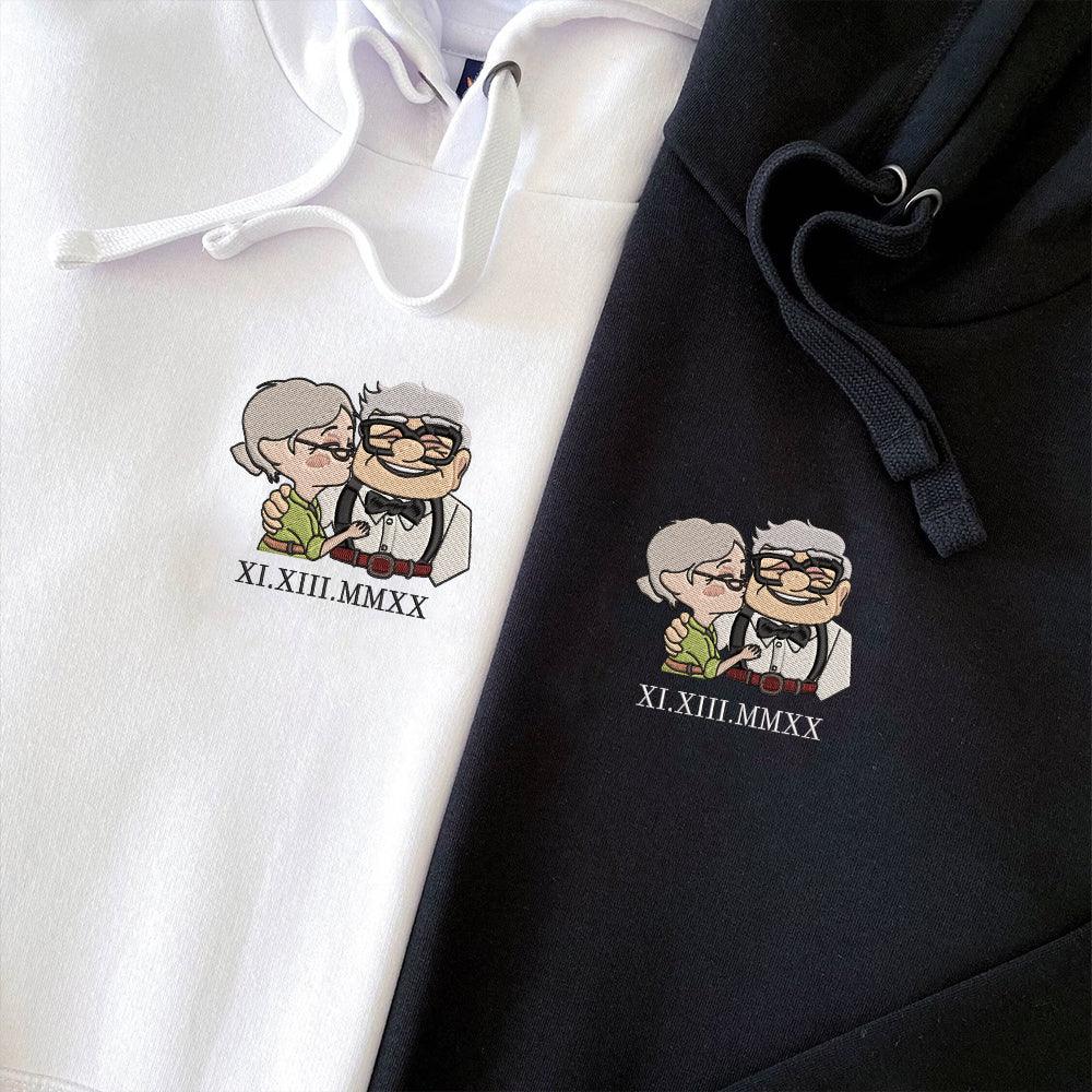Custom Embroidered Roman Numeral Hoodies For Couples, Personalized Anniversary Date Hoodie, Cute Old Couple Love Embroidered Hoodie
