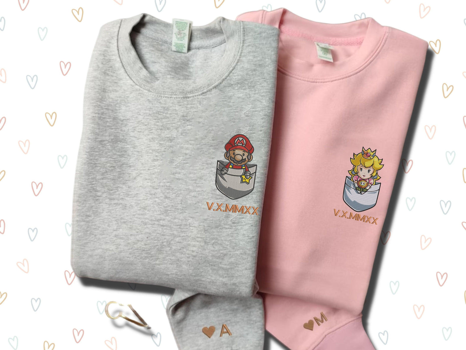 Custom Embroidered Roman Numeral Sweatshirts for Couples, Cute Hero x Princess Duo Crewneck