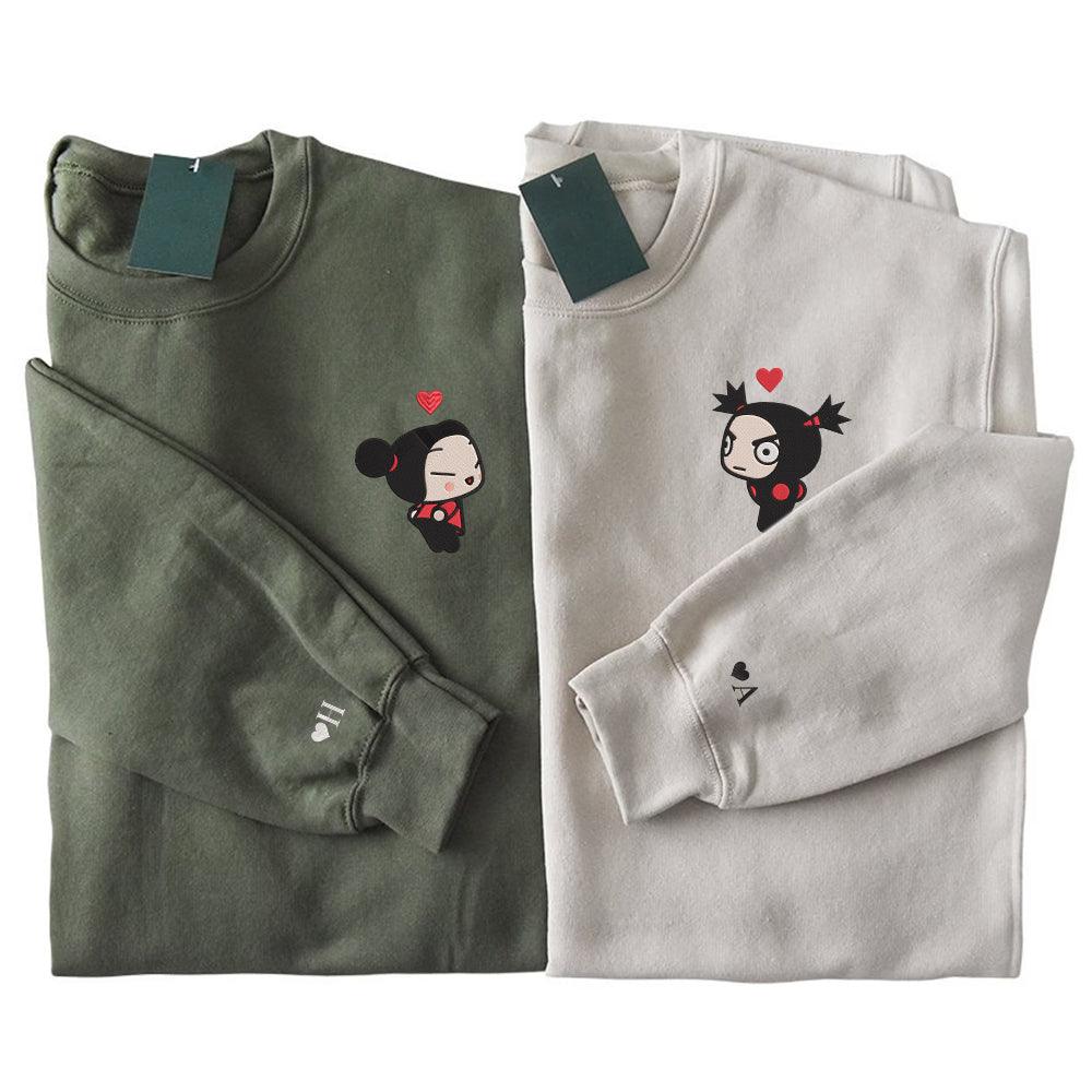 Custom Embroidered Sweatshirt For Couples, Cute Cartoon Ninja Girl & Boy Embroidered Matching Sweater