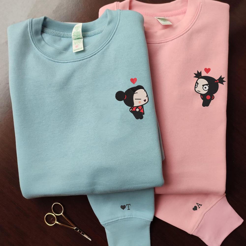 Custom Embroidered Sweatshirt For Couples, Cute Cartoon Ninja Girl & Boy Embroidered Matching Sweater