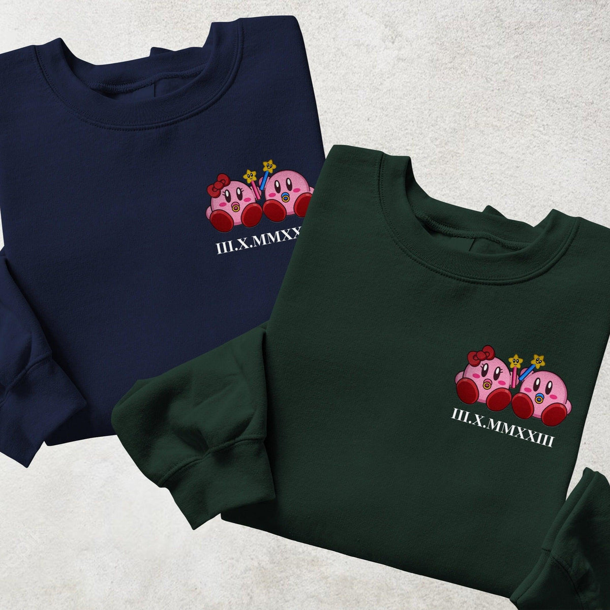 Custom Embroidered Sweatshirt for Couples, Matching Roman Numeral Date Sweater, Cute Pink Duo Inspired Couple Outfit