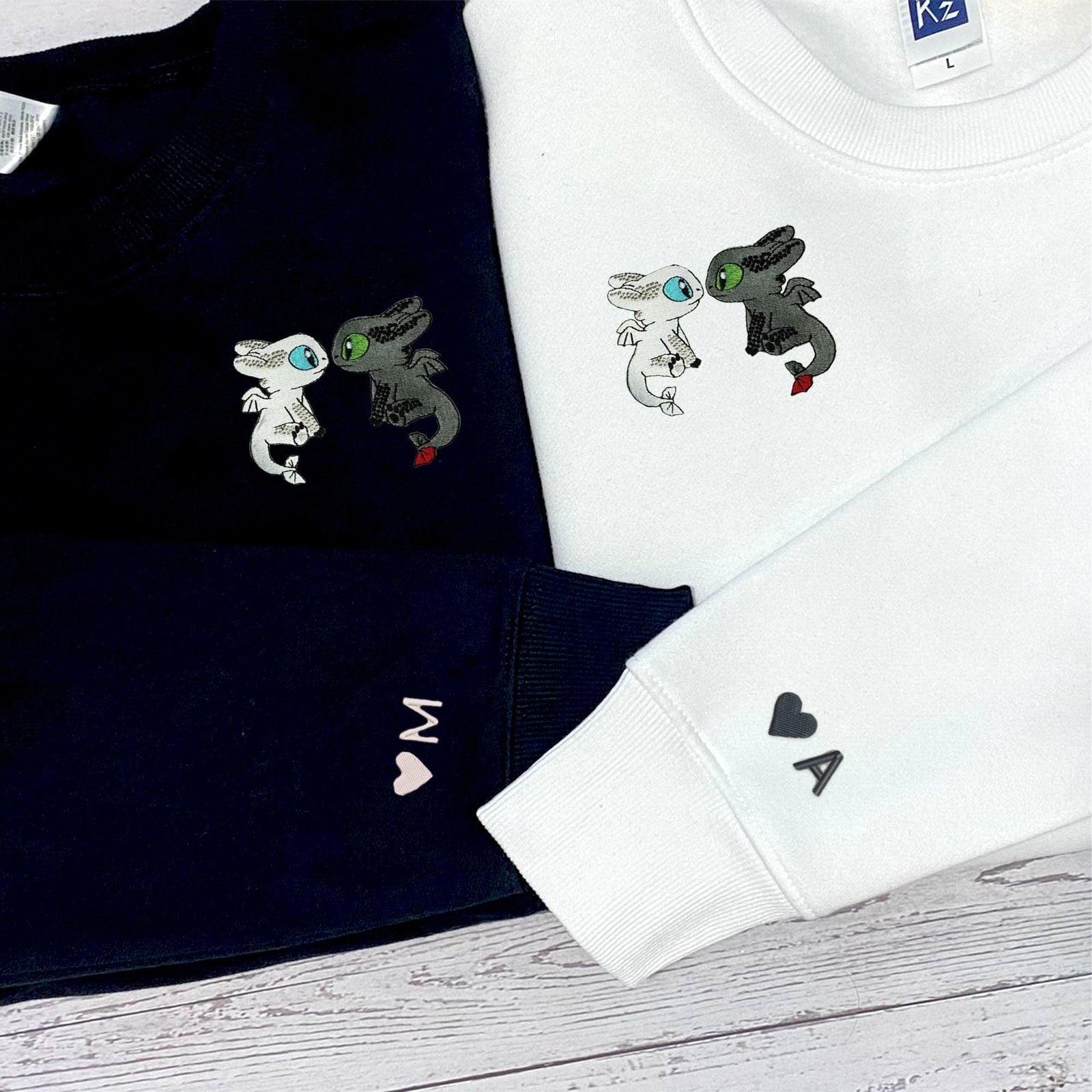 Custom Embroidered Sweatshirts For Couples, Custom Couple Fantasy Dragon Duo Matching Embroidered Sweatshirt