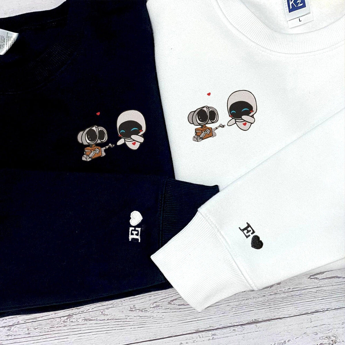 Custom Embroidered Sweatshirts For Couples, Cute Space Robot Cartoon Couples Matching Embroidered Hoodie