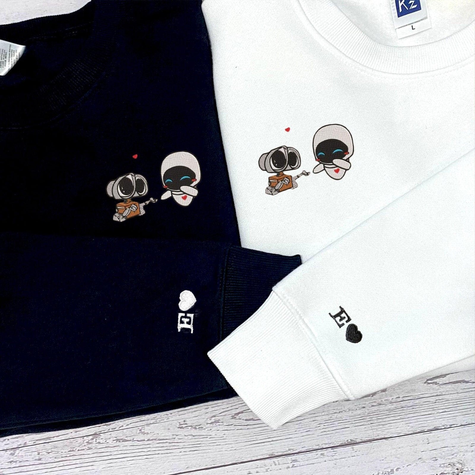 Custom Embroidered Sweatshirts For Couples, Cute Space Robot Cartoon Couples Matching Embroidered Hoodie