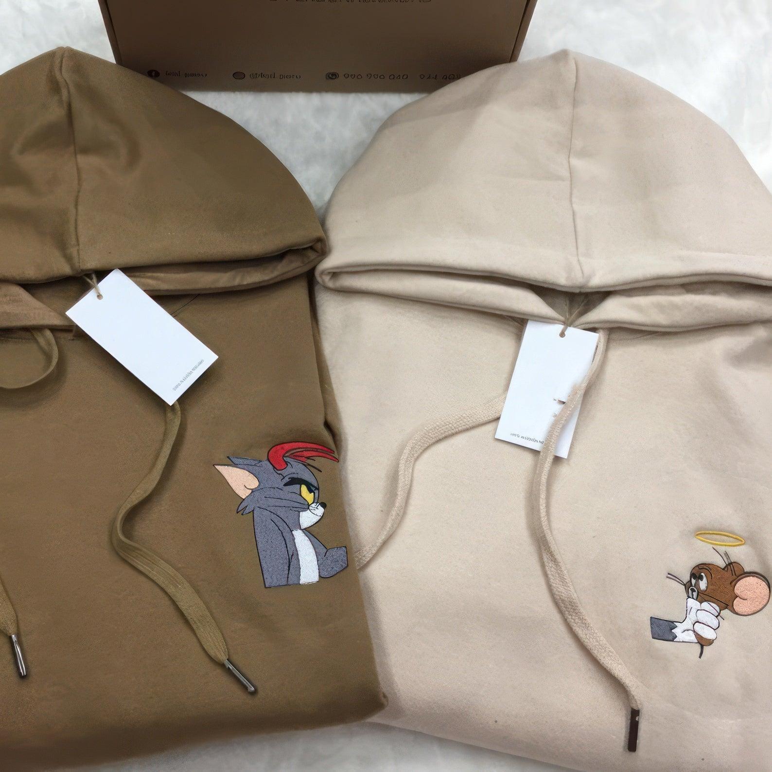 Custom Embroidered Sweatshirts For Couples, Devil Cat x Angel Mouse Matching Embroidered Hoodie