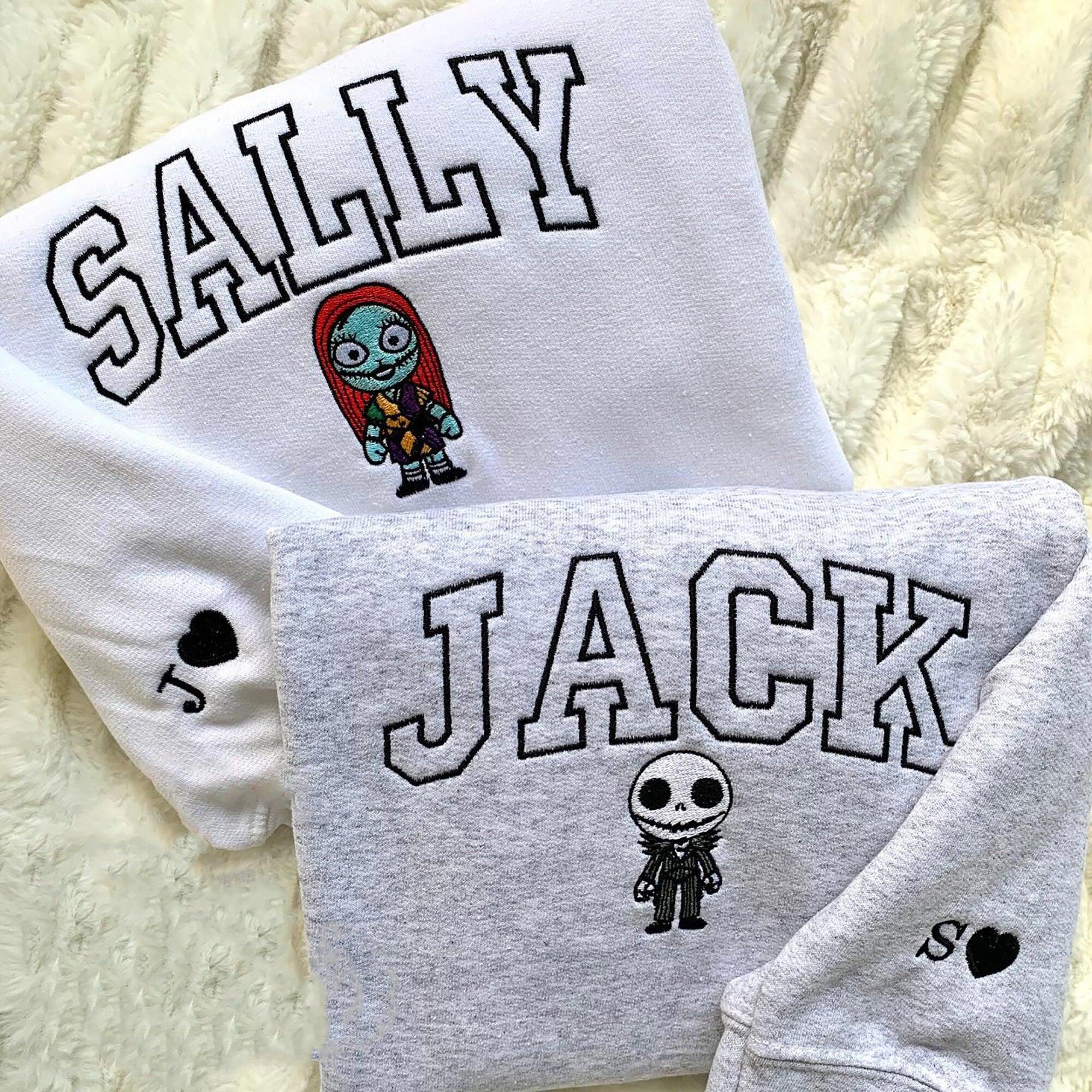 Custom Embroidered Sweatshirts For Couples, Matching Couple Hoodies, Cute Spooky Romance Embroidered Hoodie For Couples