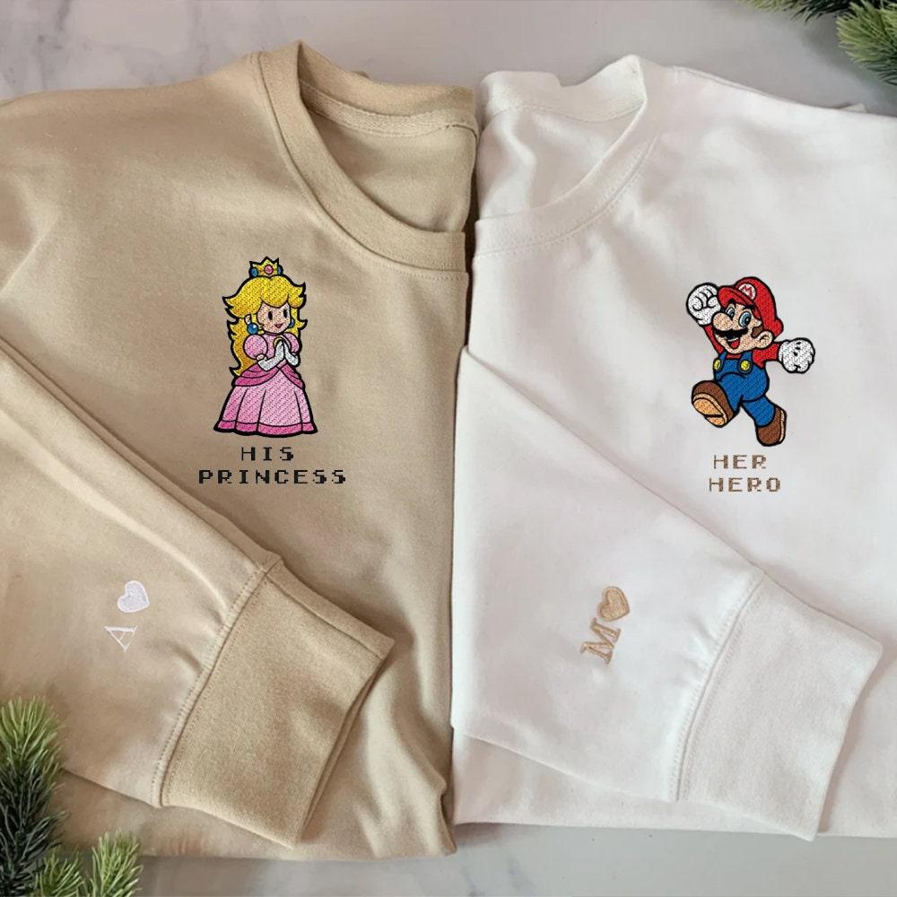 Custom Embroidered Sweatshirts For Couples, Personalized Her Hero & His Princess Matching Embroidered Hoodie