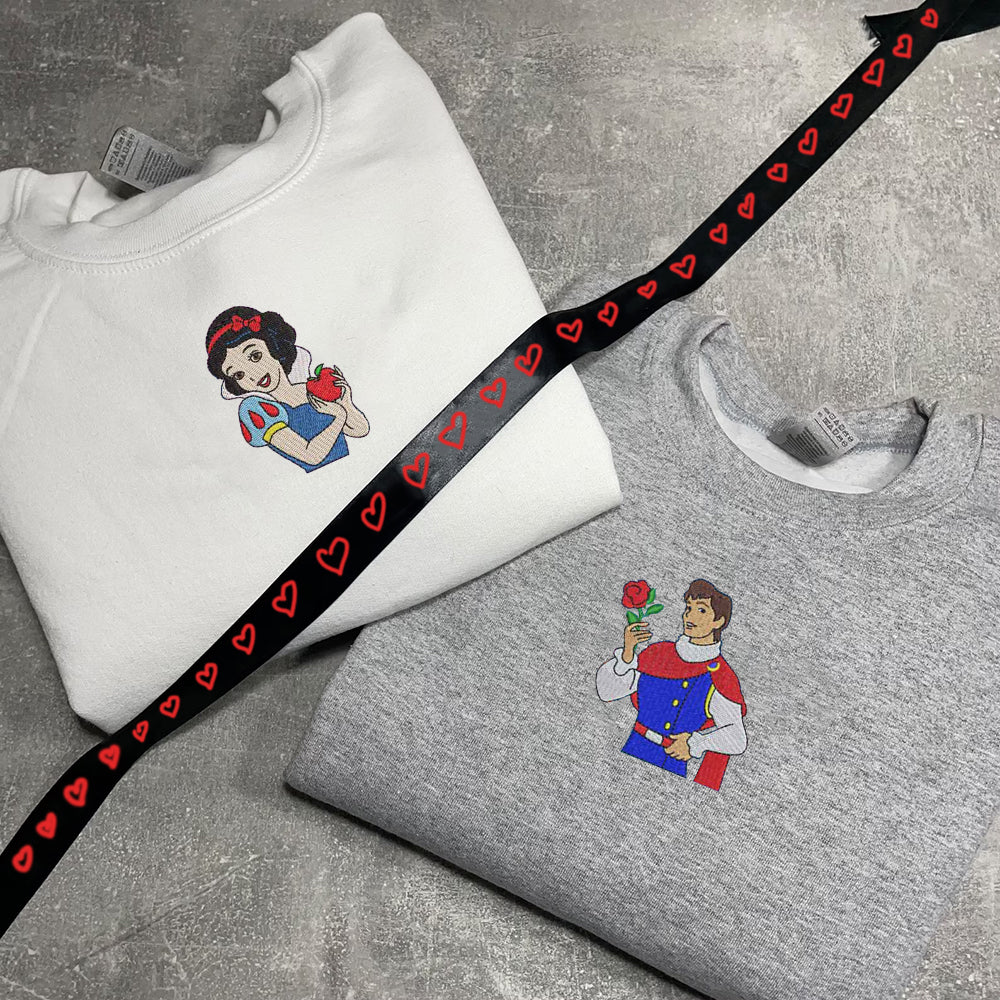 Custom Embroidered Sweatshirts For Couples, Personalized His Her Sweatshirts, Adorable Prince x Princess Couples Embroidered Sweater