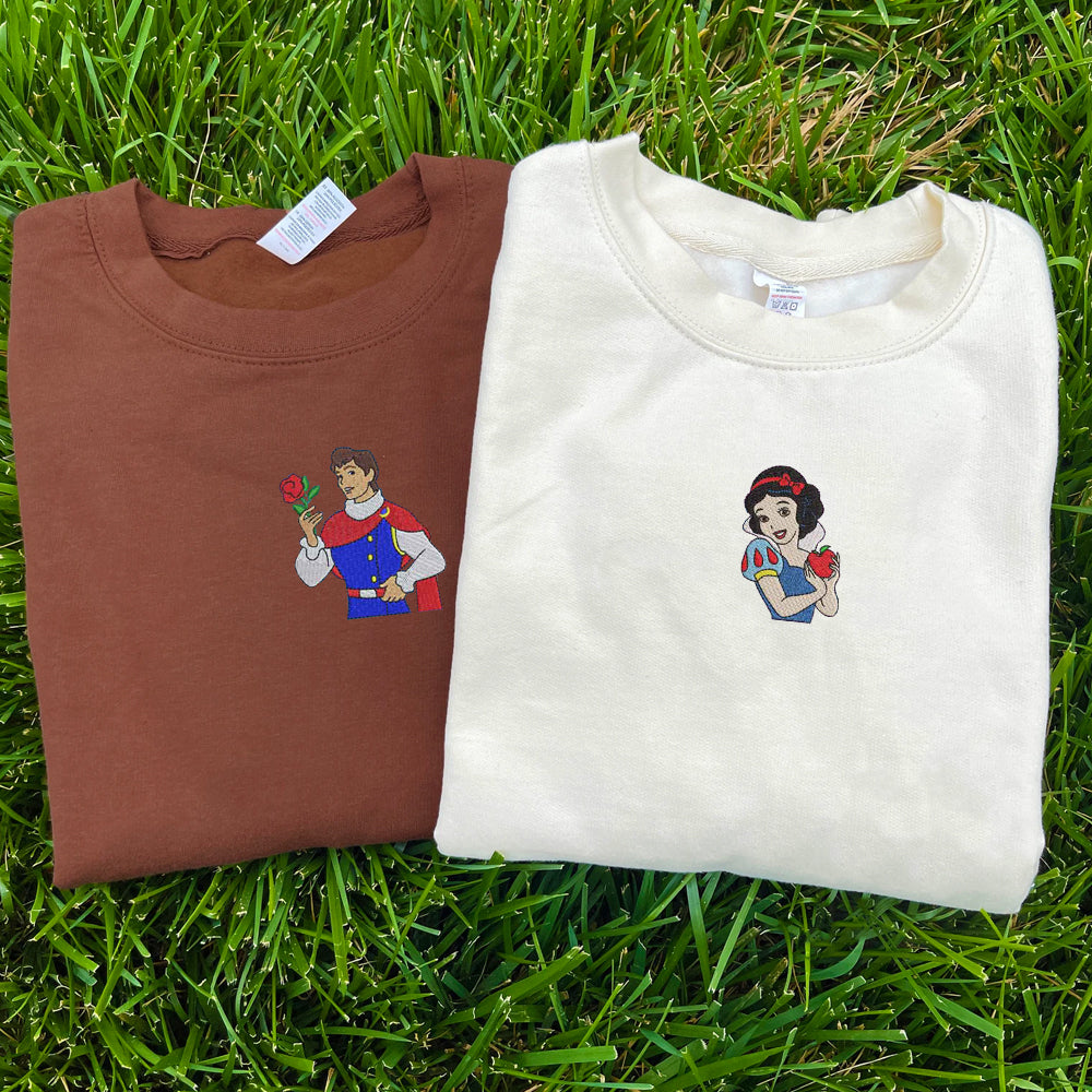 Custom Embroidered Sweatshirts For Couples, Personalized His Her Sweatshirts, Adorable Prince x Princess Couples Embroidered Sweater