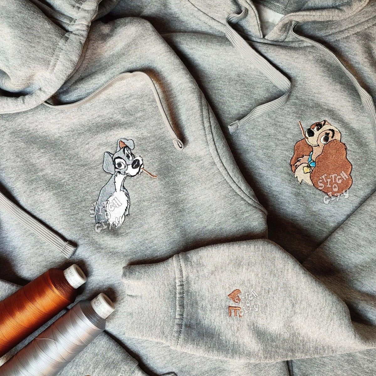 Custom Embroidered Sweatshirts for Couples, Adorable Cartoon Dog Couples Matching Embroidered Sweater