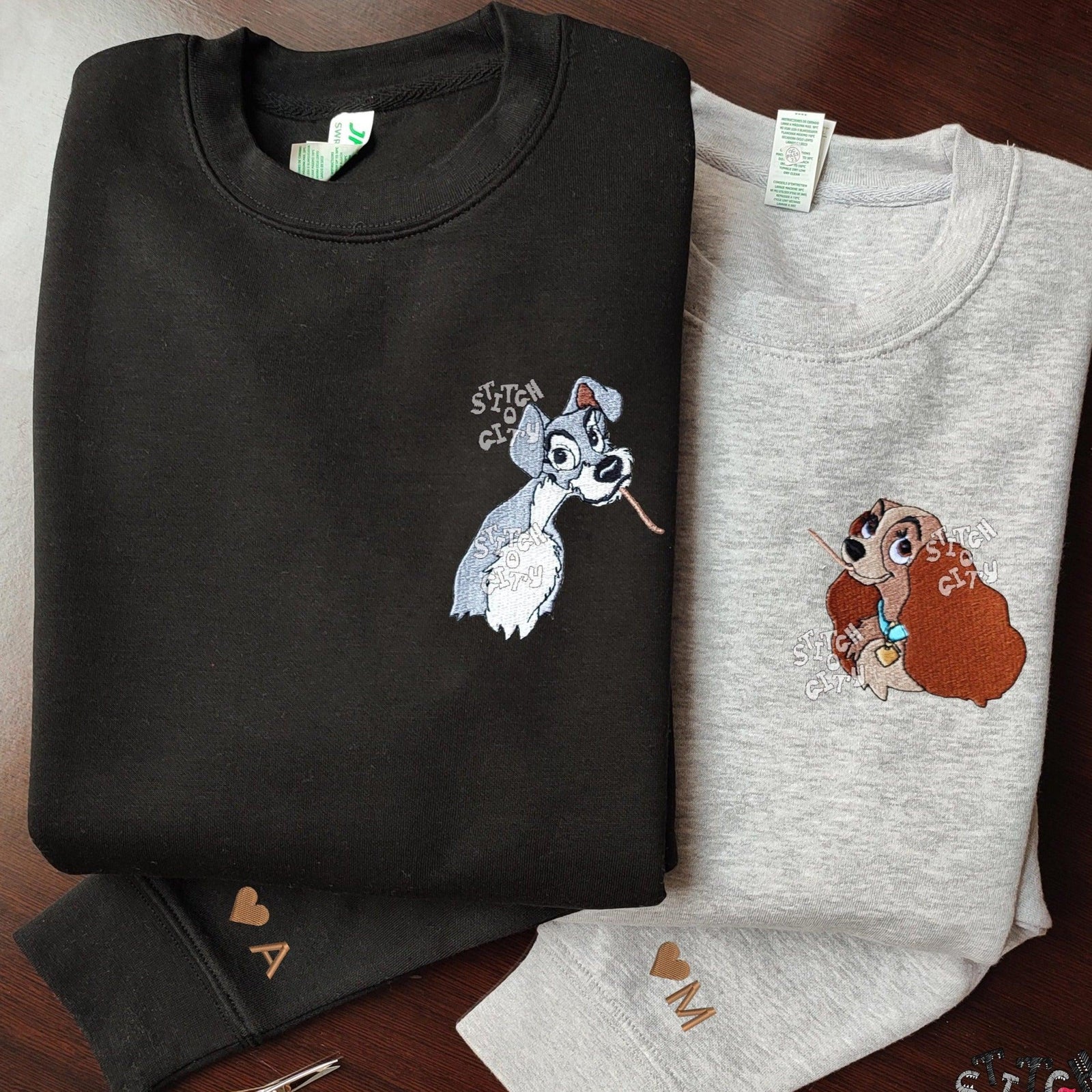 Custom Embroidered Sweatshirts for Couples, Adorable Cartoon Dog Couples Matching Embroidered Sweater