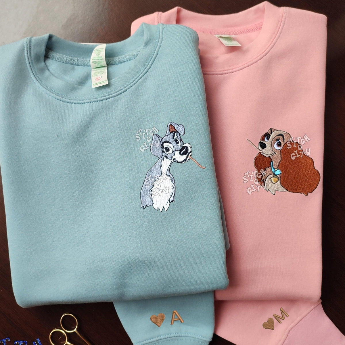 Custom Embroidered Sweatshirts for Couples, Adorable Cartoon Dog Couples Matching Embroidered Sweater