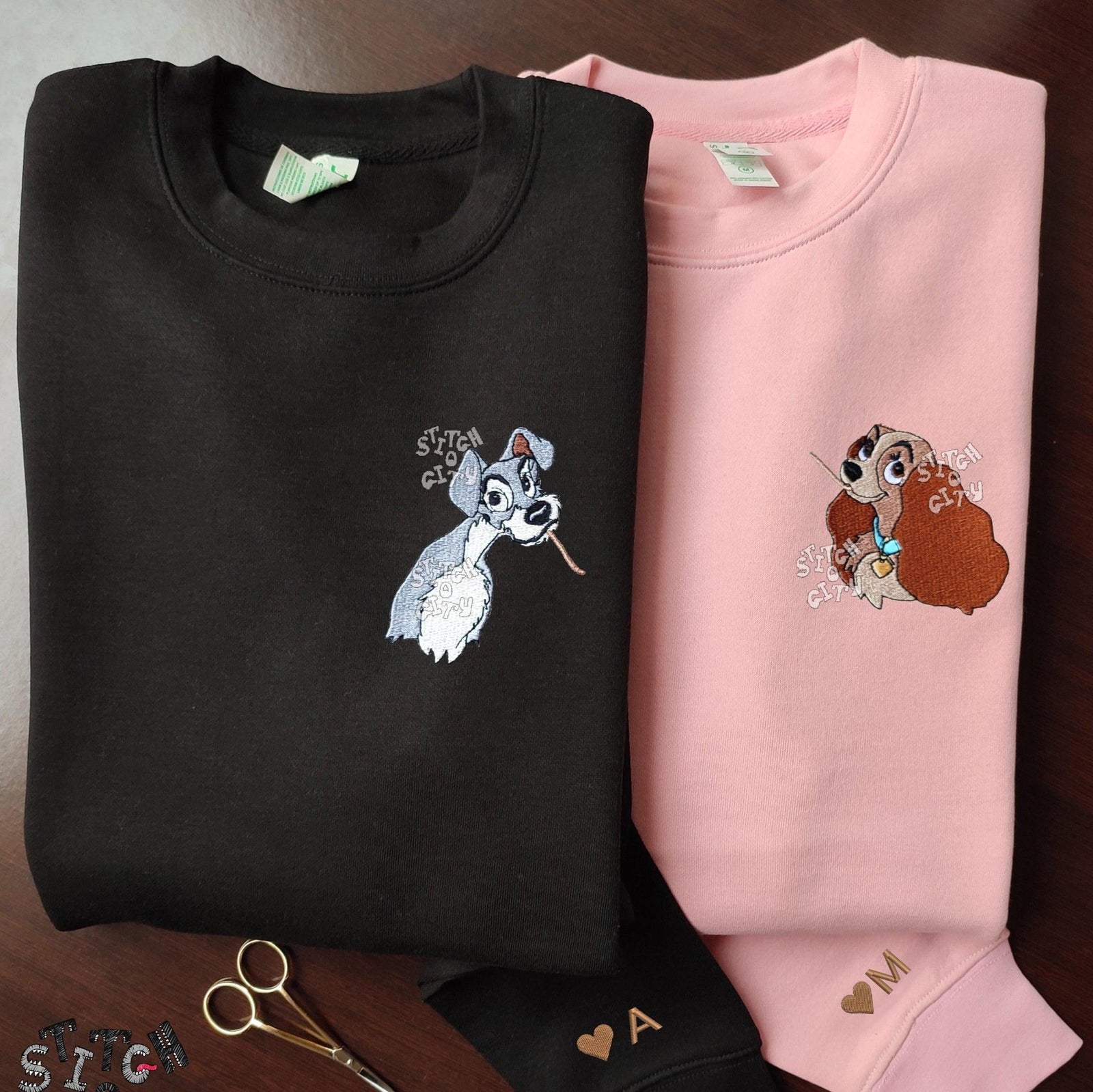 Custom Embroidered Sweatshirts for Couples, Adorable Cartoon Dog Couples Matching Embroidered Sweater