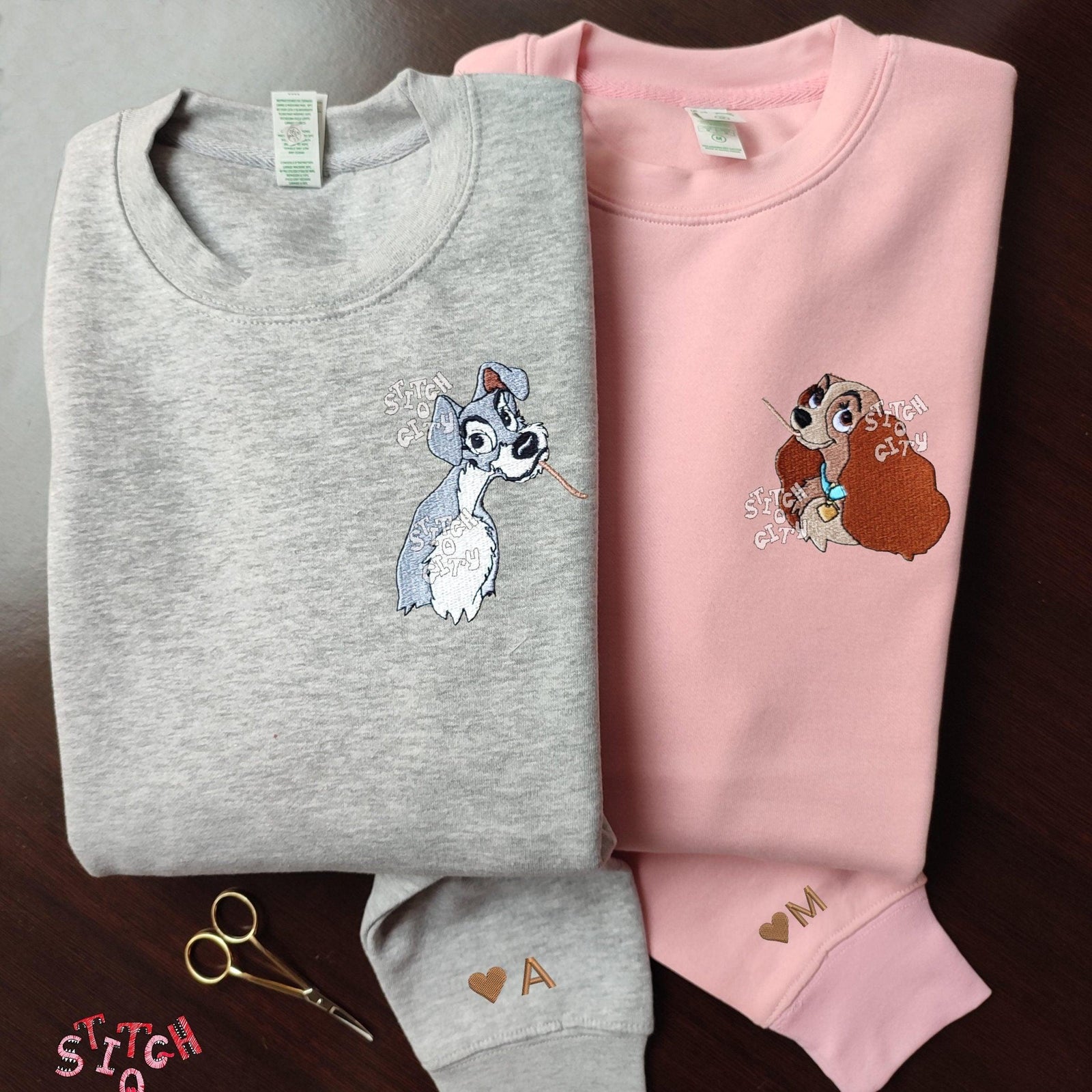 Custom Embroidered Sweatshirts for Couples, Adorable Cartoon Dog Couples Matching Embroidered Sweater
