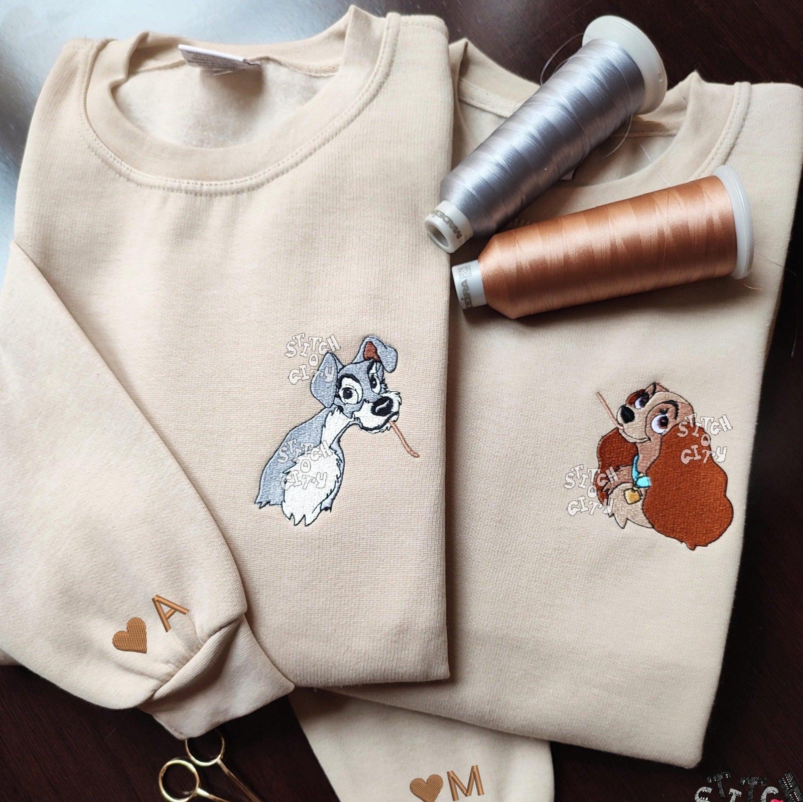 Custom Embroidered Sweatshirts for Couples, Adorable Cartoon Dog Couples Matching Embroidered Sweater