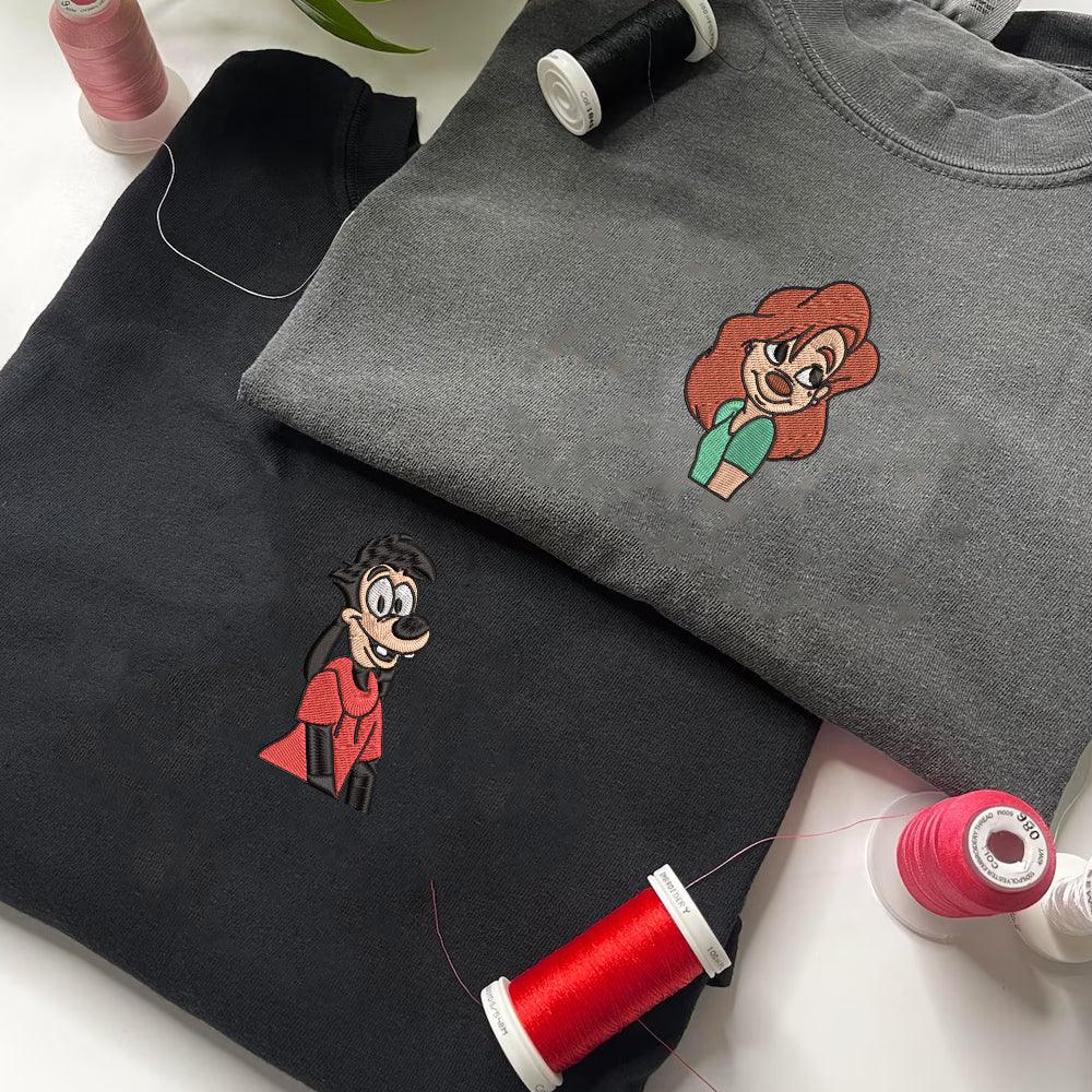 Custom Embroidered Sweatshirts for Couples, Adorable Cartoon Duo Matching Sweater