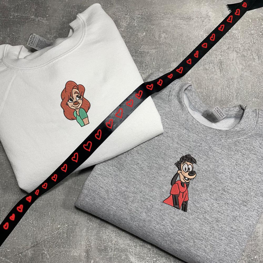 Custom Embroidered Sweatshirts for Couples, Adorable Cartoon Duo Matching Sweater