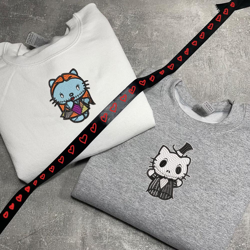 Custom Embroidered Sweatshirts for Couples, Cute Cartoon Inspired Matching Couple Sweater, Romantic Anniversary Outfit