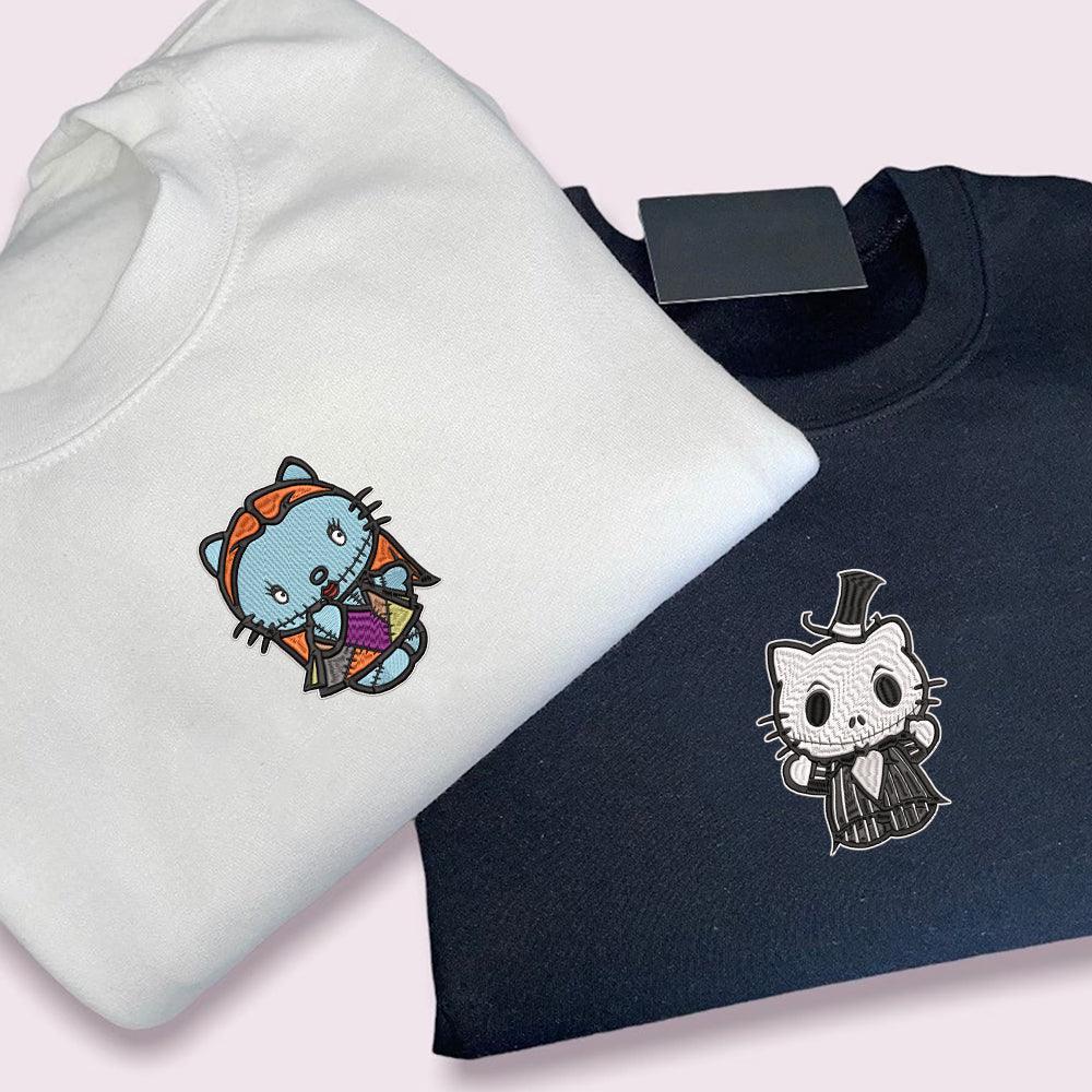 Custom Embroidered Sweatshirts for Couples, Cute Cartoon Inspired Matching Couple Sweater, Romantic Anniversary Outfit