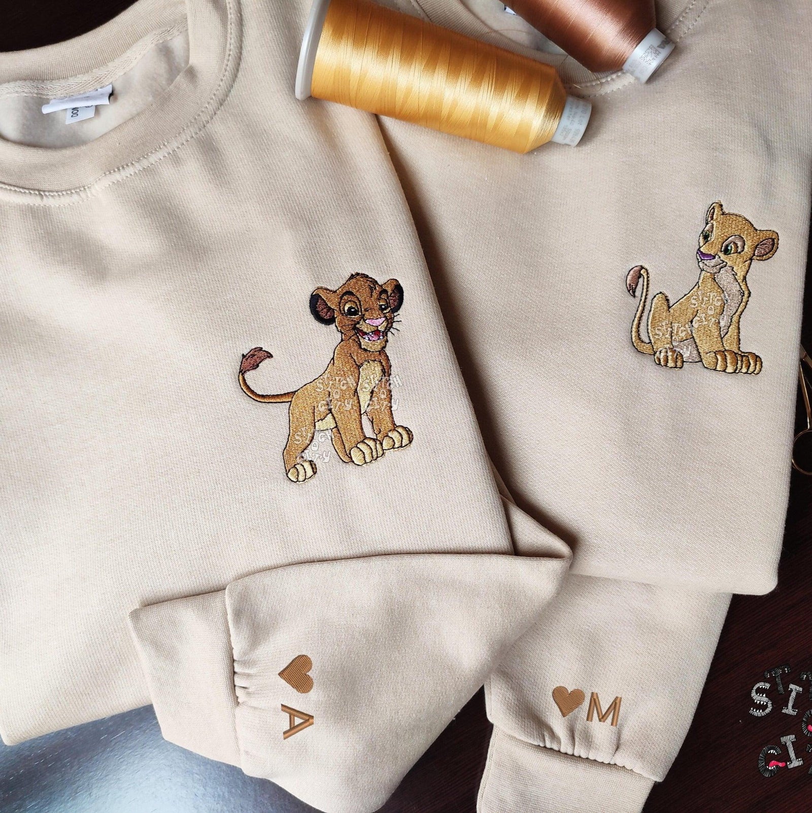Custom Embroidered Sweatshirts for Couples, Cute Cartoon Lion Couple Matching Sweatshirt