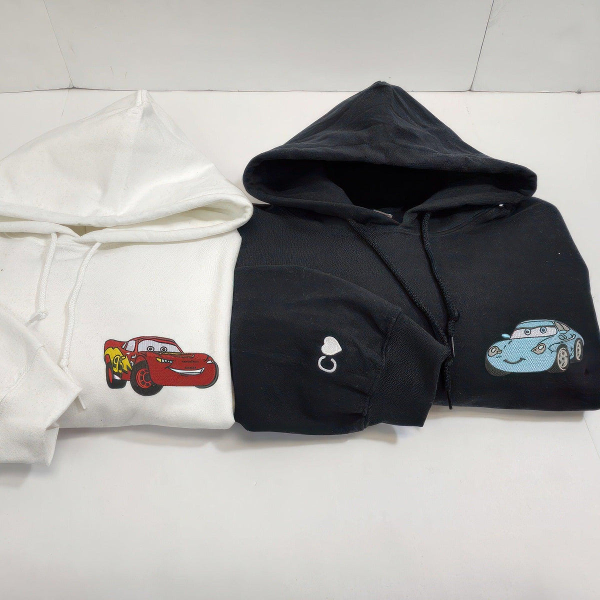 Custom Embroidered Sweatshirts for Couples, Cute Cartoon Racing Car Matching Couple Sweatshirt