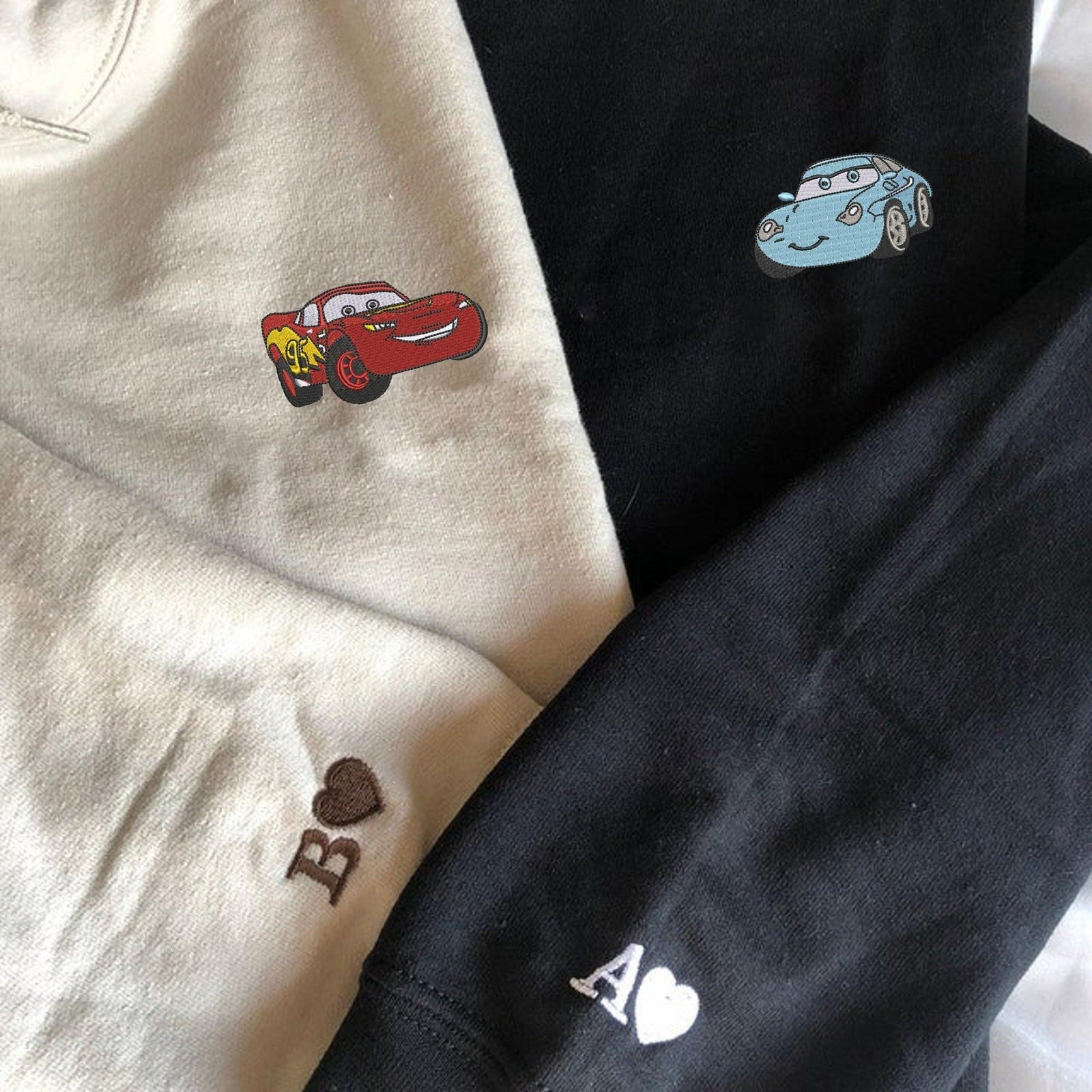 Custom Embroidered Sweatshirts for Couples, Cute Cartoon Racing Car Matching Couple Sweatshirt