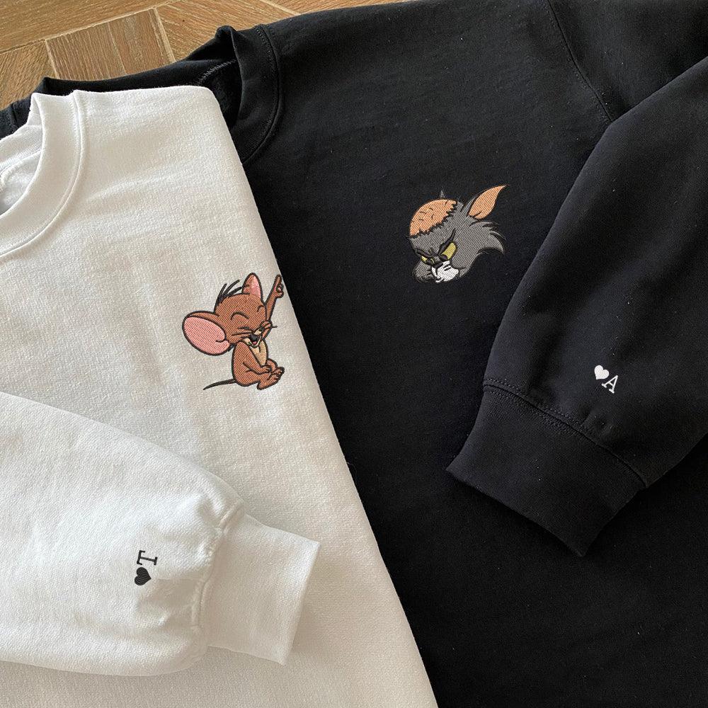 Custom Embroidered Sweatshirts for Couples, Funny Cat and Mouse Matching Sweater, Custom His & Her Outfit
