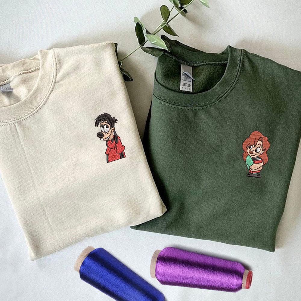 Custom Embroidered Sweatshirts for Couples, Matching Cartoon Inspired Couple Crewneck, Cute Anniversary Gift