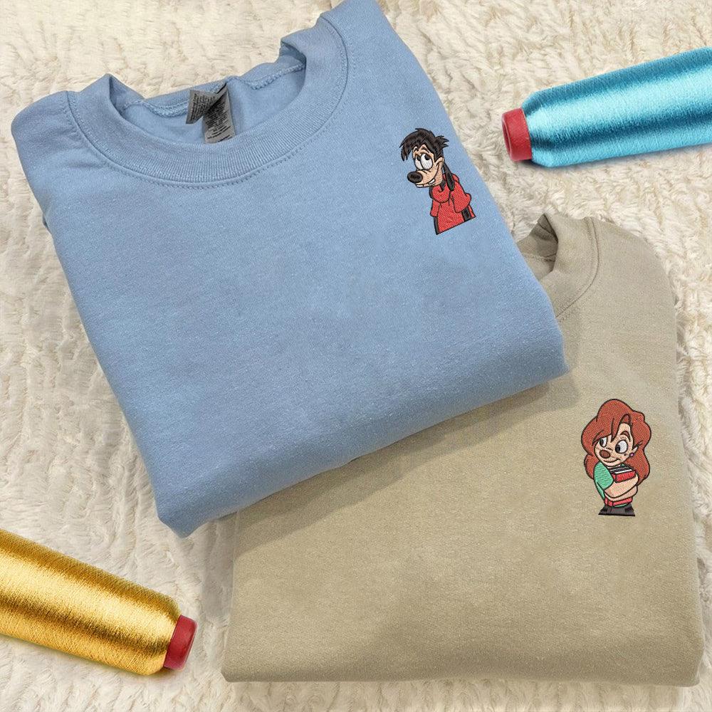 Custom Embroidered Sweatshirts for Couples, Matching Cartoon Inspired Couple Crewneck, Cute Anniversary Gift