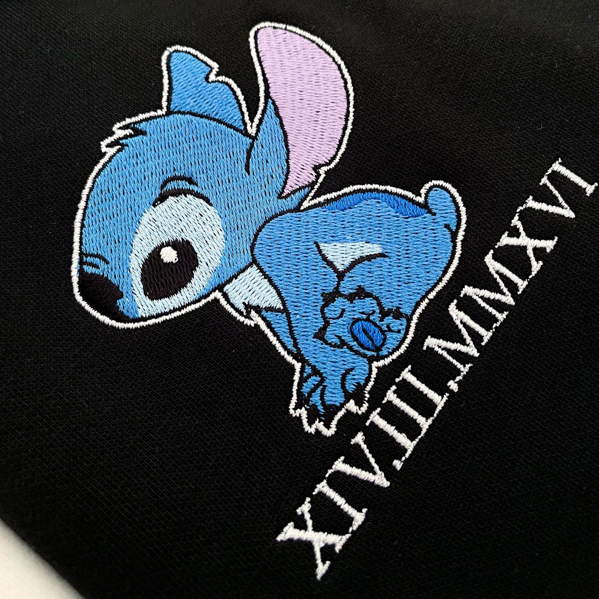 Custom Embroidered Sweatshirts for Couples, Matching Roman Numeral Date Hoodie, Cute Cartoon Alien Duo Hoodie